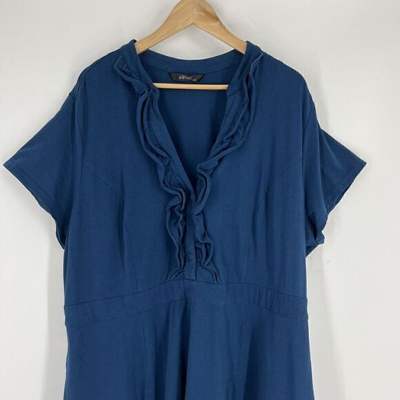 Eshakti Dress Size 22W Womens Blue Ruffle A Line Boho Stretch Knit Pockets - Picture 2 of 9